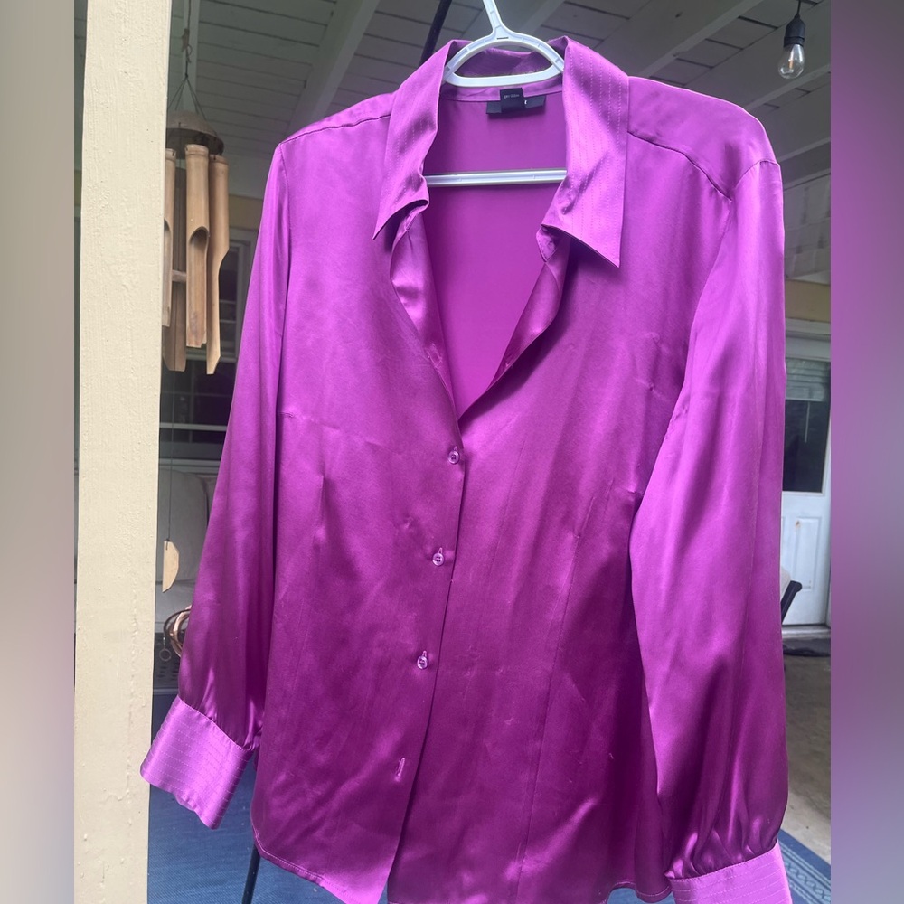 100% Silk Alfani Pink Boxy 3/4 Sleeve Button Down Shirt